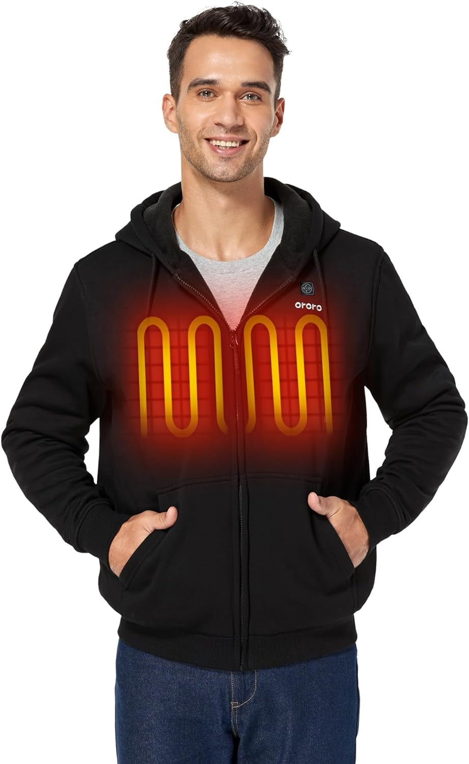 ORORO Heated Hoodie with Battery, Fleece Full-Zip Heated Sweatshirt Hoodie (Charger Not Included)