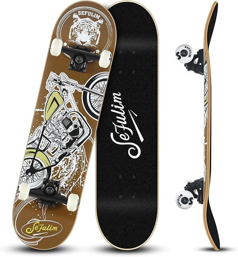 Sefulim 31 X 8 Inch Complete Skateboard 7 Layer Canadian Maple Double Kick Deck Concave Cruiser Trick Skateboard for Boys Girls Teens Adults Beginner ﻿