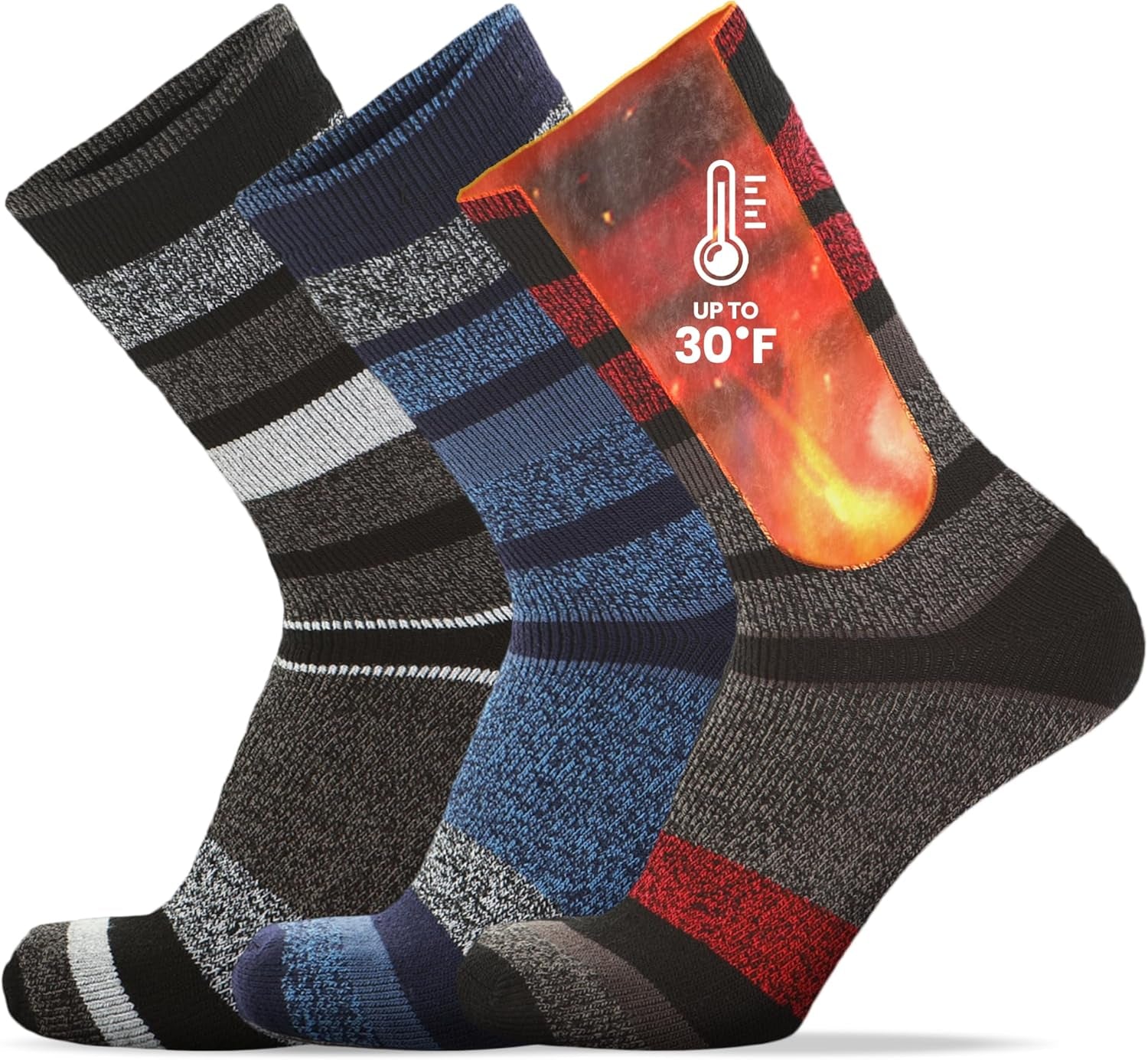 UNIQUE STYLES ASFOOR 3 Pack Thermal Heated Hiking Socks for Men, Thick Warm Winter Socks for Outdoors