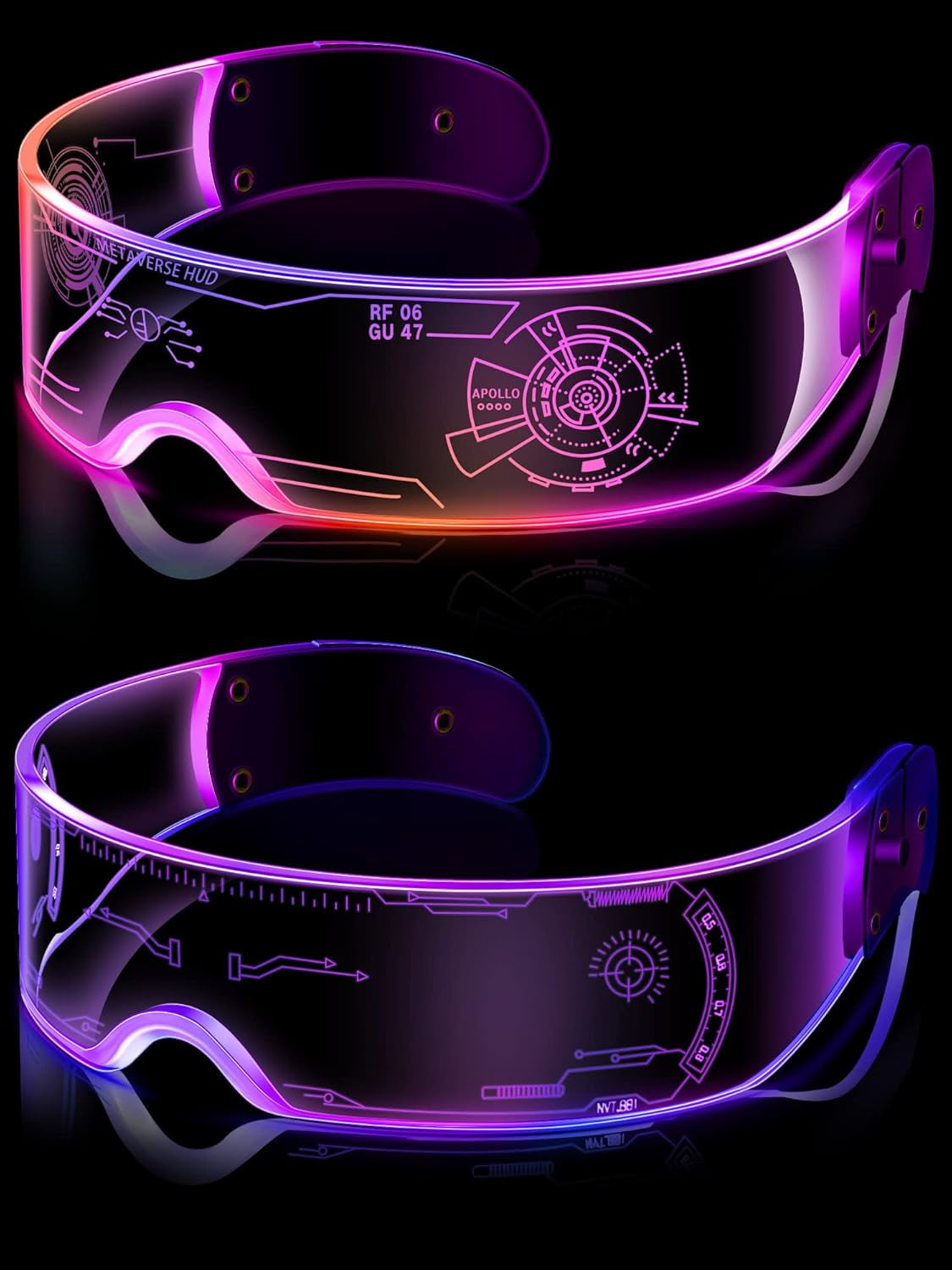 TOODOO 2 Pairs LED Visor Glasses 7 Colors Futuristic Glasses Light up Punk Accessories for Rave Party Costume
