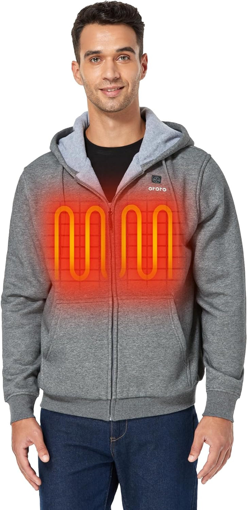 ORORO Heated Hoodie with Battery, Fleece Full-Zip Heated Sweatshirt Hoodie (Charger Not Included)