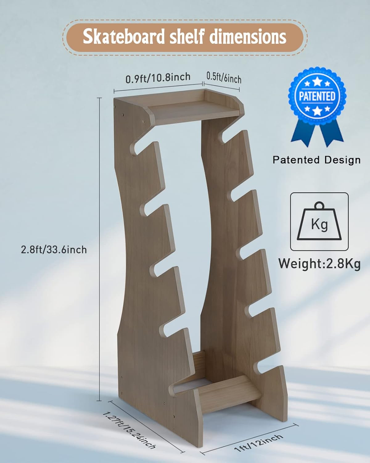Skateboard Racks Floor Stand, Five-Layer Skateboard Holder,Skateboard Storage Racks for Deck, Longboard, Standard Skateboards, Mini Cruiser Skateboard (Needn'T to Punch Holes to Damage Wall)