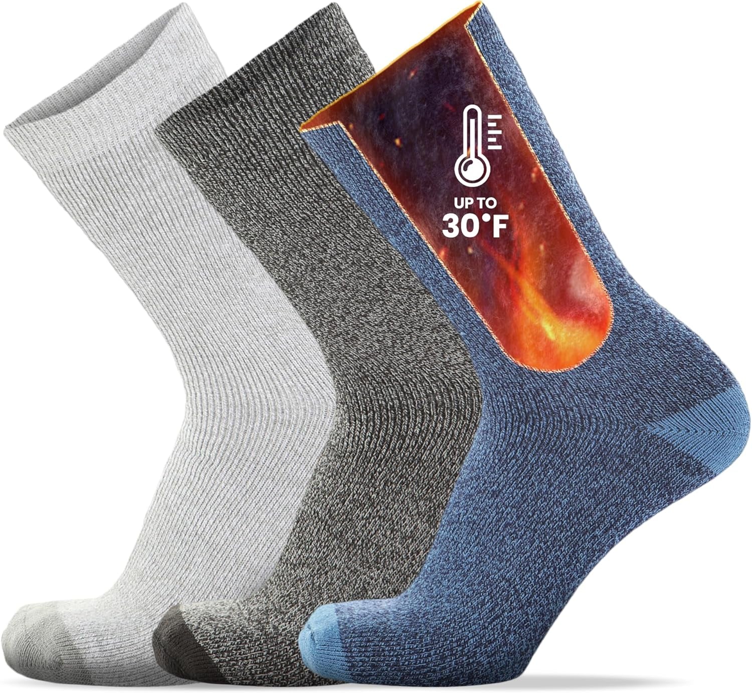 UNIQUE STYLES ASFOOR 3 Pack Thermal Heated Hiking Socks for Men, Thick Warm Winter Socks for Outdoors