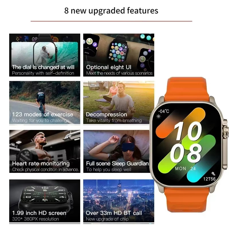 LAXASFIT T900 Ultra Smartwatch with Bluetooth Connectivity, Message Alerts, Heart Rate Monitoring, and Sports Features for Android and iOS Users