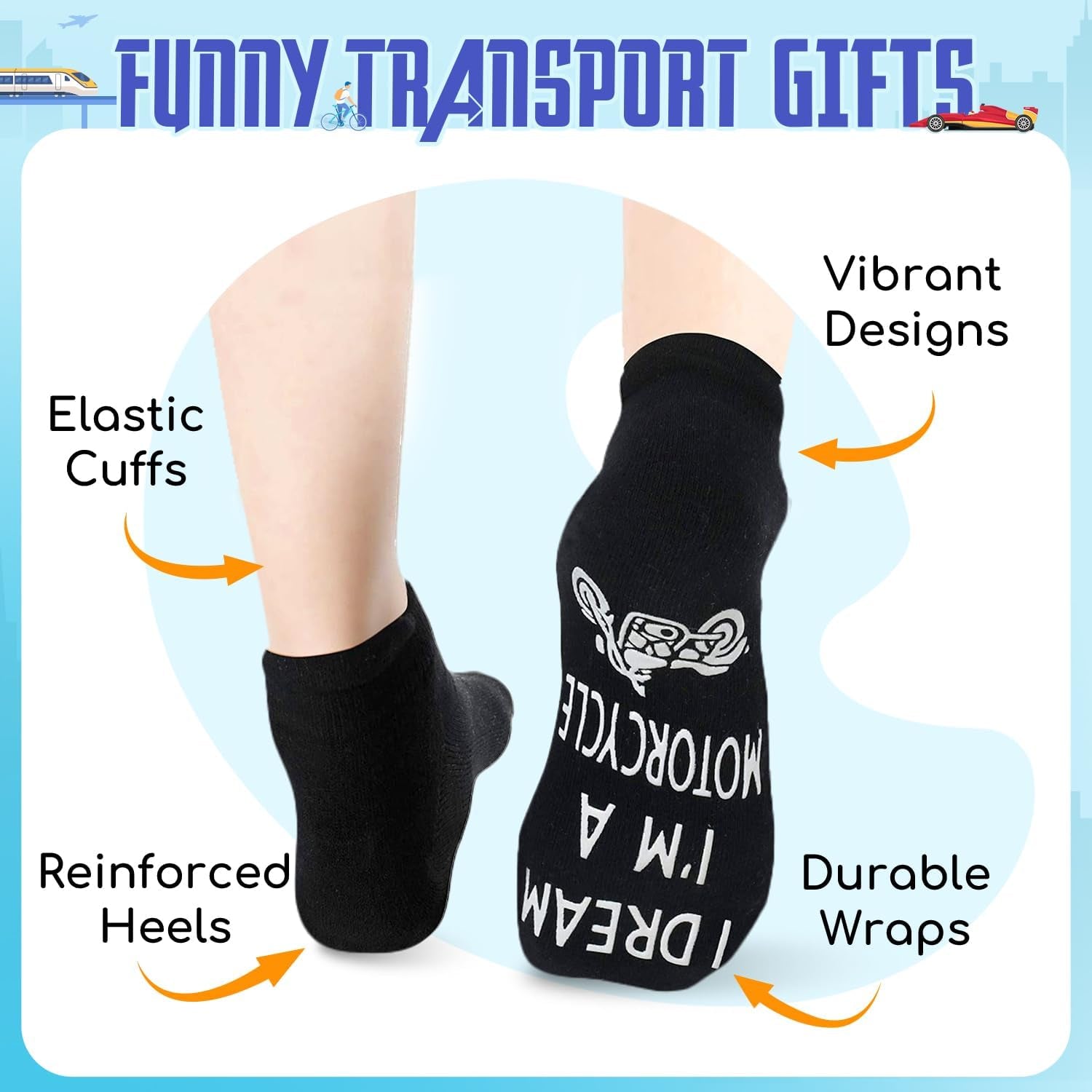HAPPYPOP Transportation Gifts for Men Women - Motorcycle Tractor Train Socks