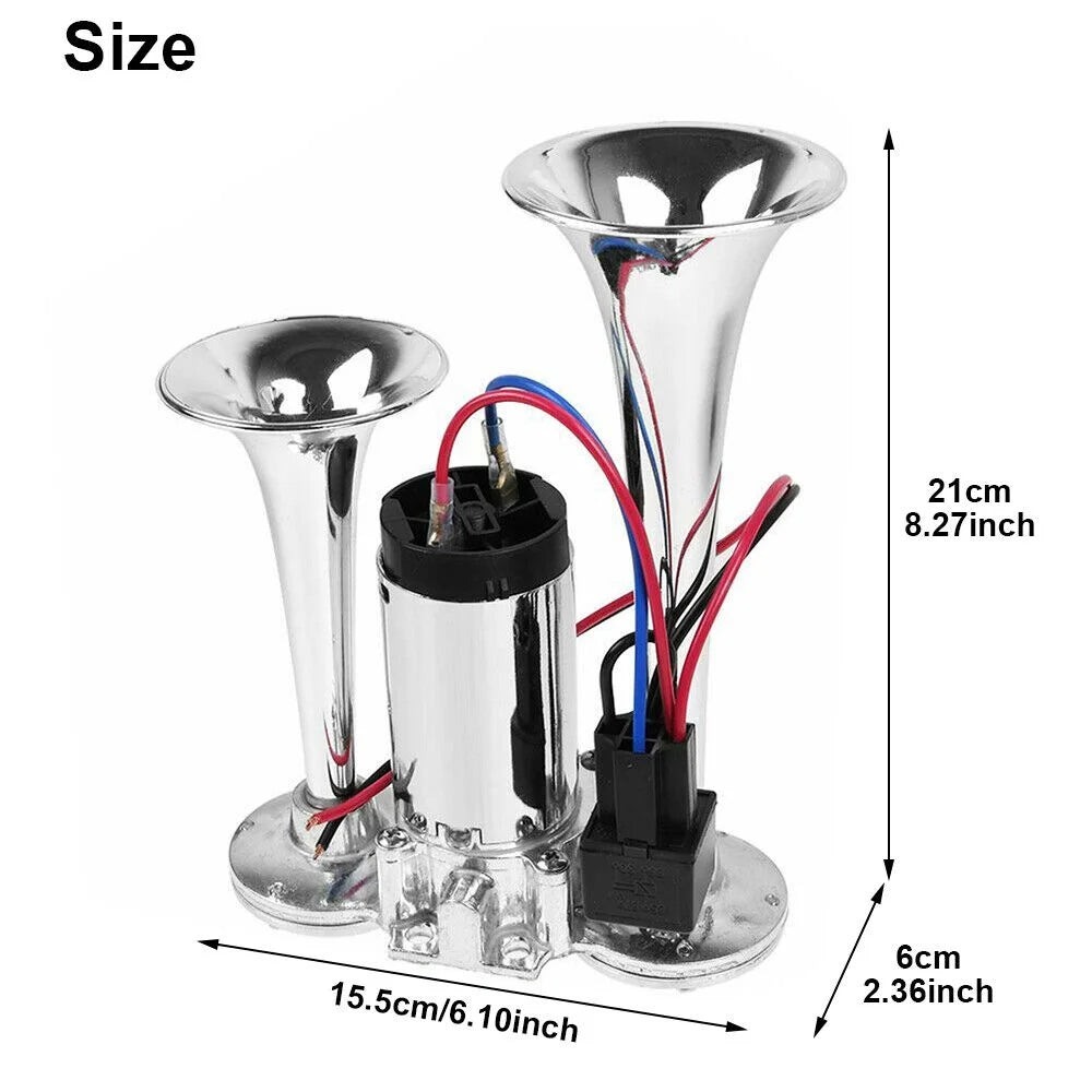 600DB 12V Dual Trumpets Super Loud Car Electric Horn Truck Boat Train Speaker