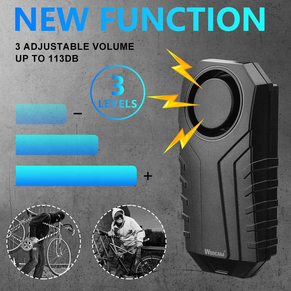 WSDCAM Anti-Theft Bike Alarm with Mount, 113Db Burglar Vibration Motorcycle Bicycle Alarm Security System Waterproof Cycle Bike Alarm with Remote