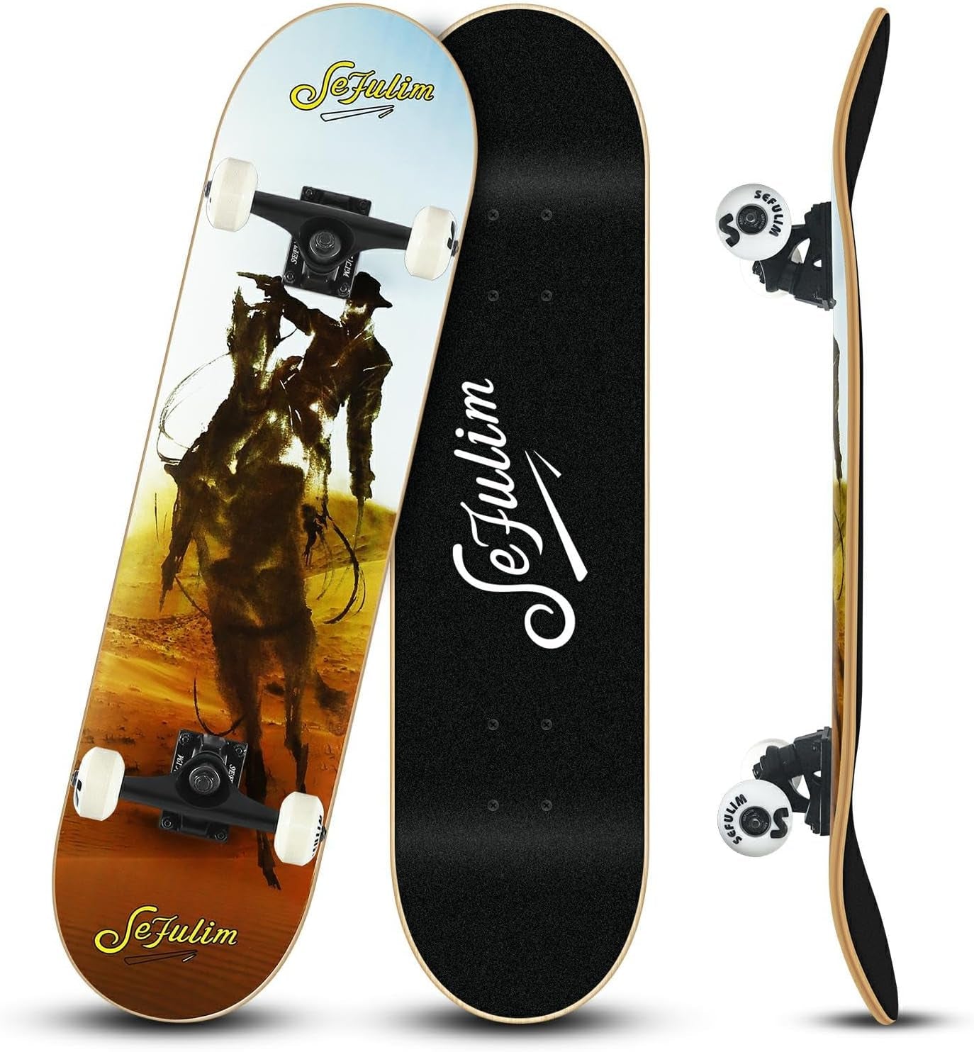 Sefulim 31 X 8 Inch Complete Skateboard 7 Layer Canadian Maple Double Kick Deck Concave Cruiser Trick Skateboard for Boys Girls Teens Adults Beginner ﻿
