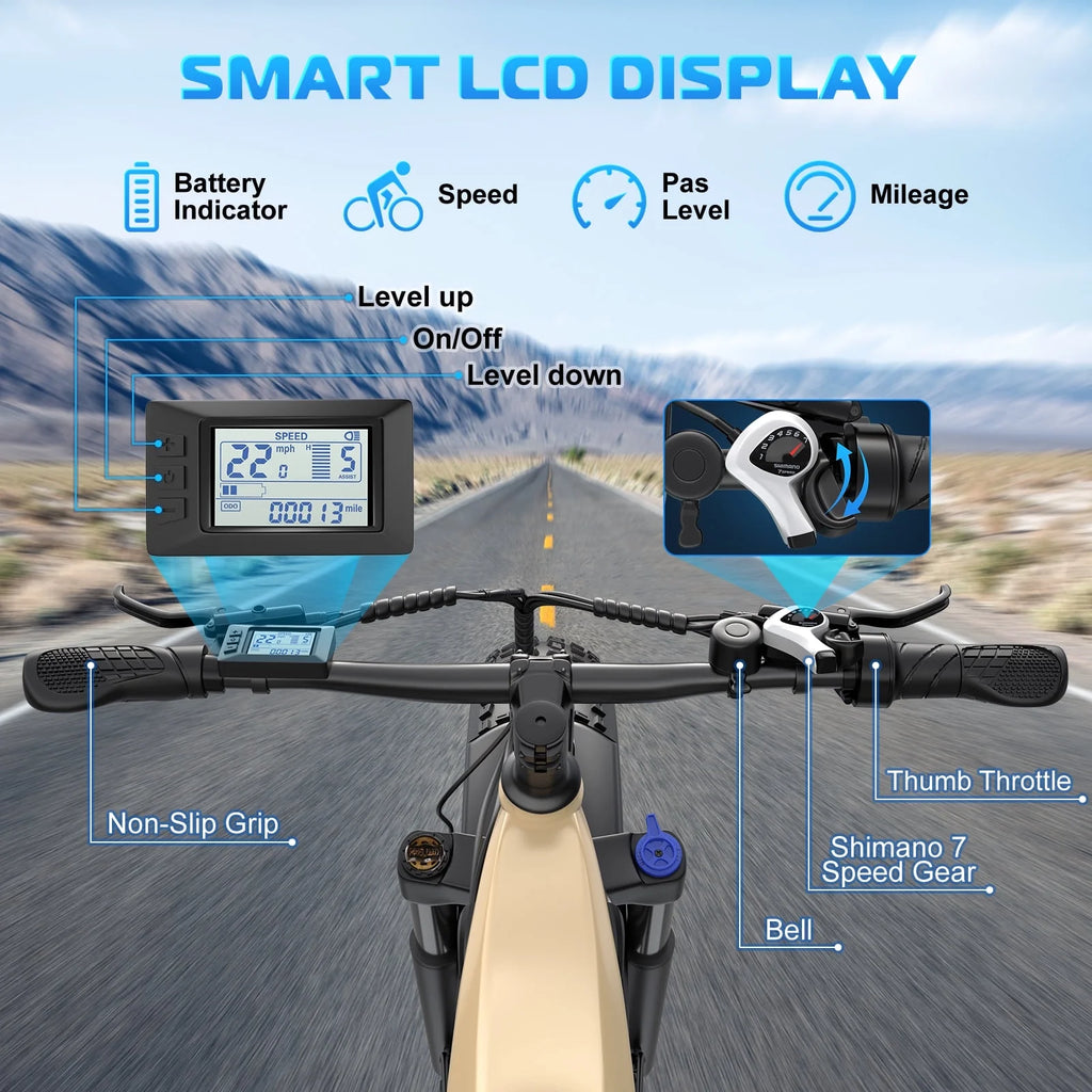 Electric Bike for Adult, 26" X 4.0 Fat Tire E-Mountain Bicycle, 22MPH, 750W Motor Ebike with 48V 15Ah Removable Battery, Shimano 7-Speed UL 2849