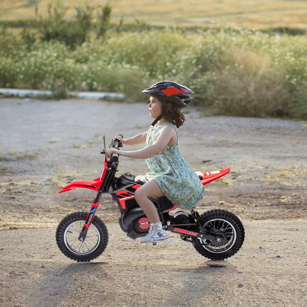 24V Kids Ride on Motorcycle,250W Motor 13.6MPH Fast Speed Electric Battery-Powered Off-Road Motocross,Leather Seat Dirt Bike,Grip Throttle,Metal Suspension,Air-Filled Tires