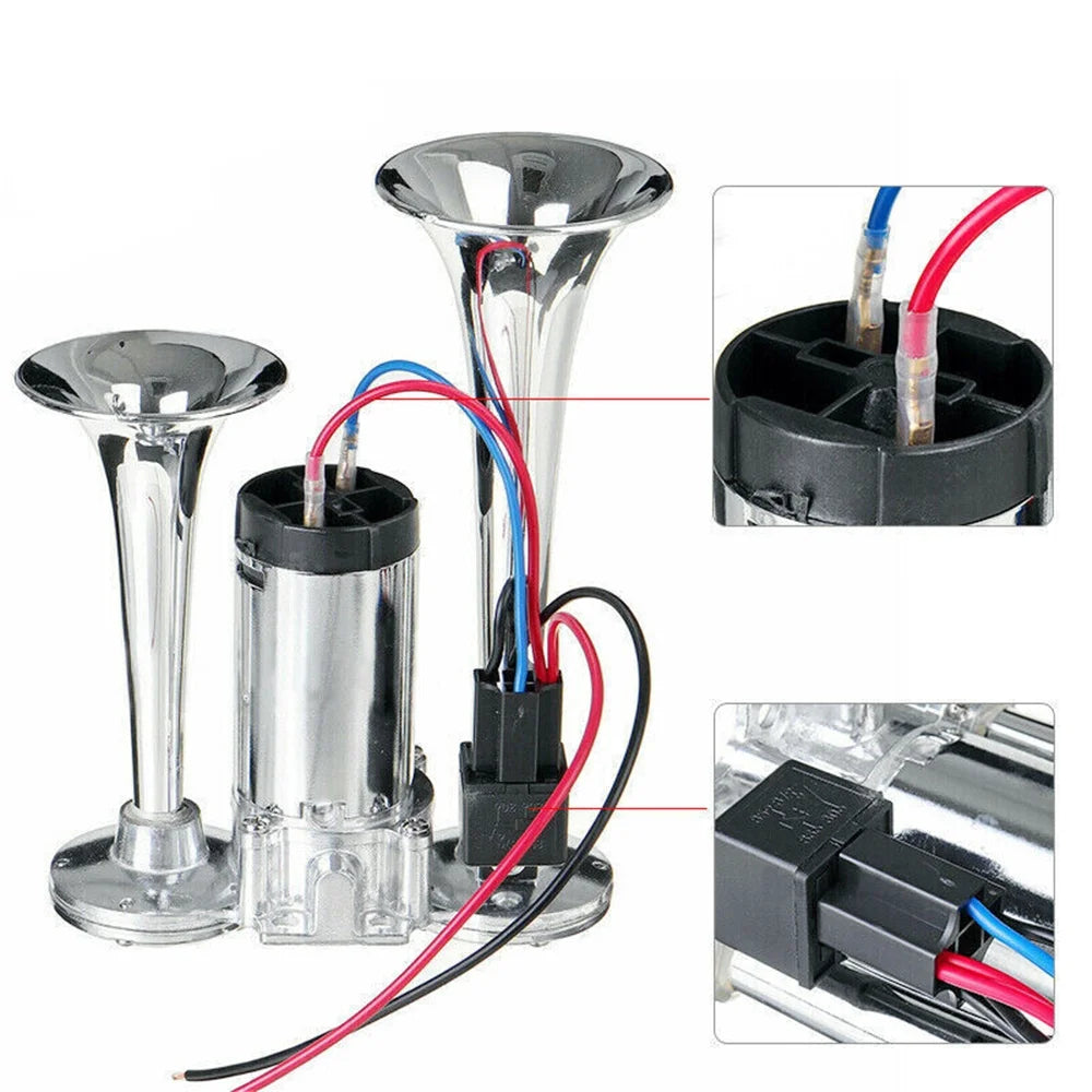 600DB 12V Dual Trumpets Super Loud Car Electric Horn Truck Boat Train Speaker