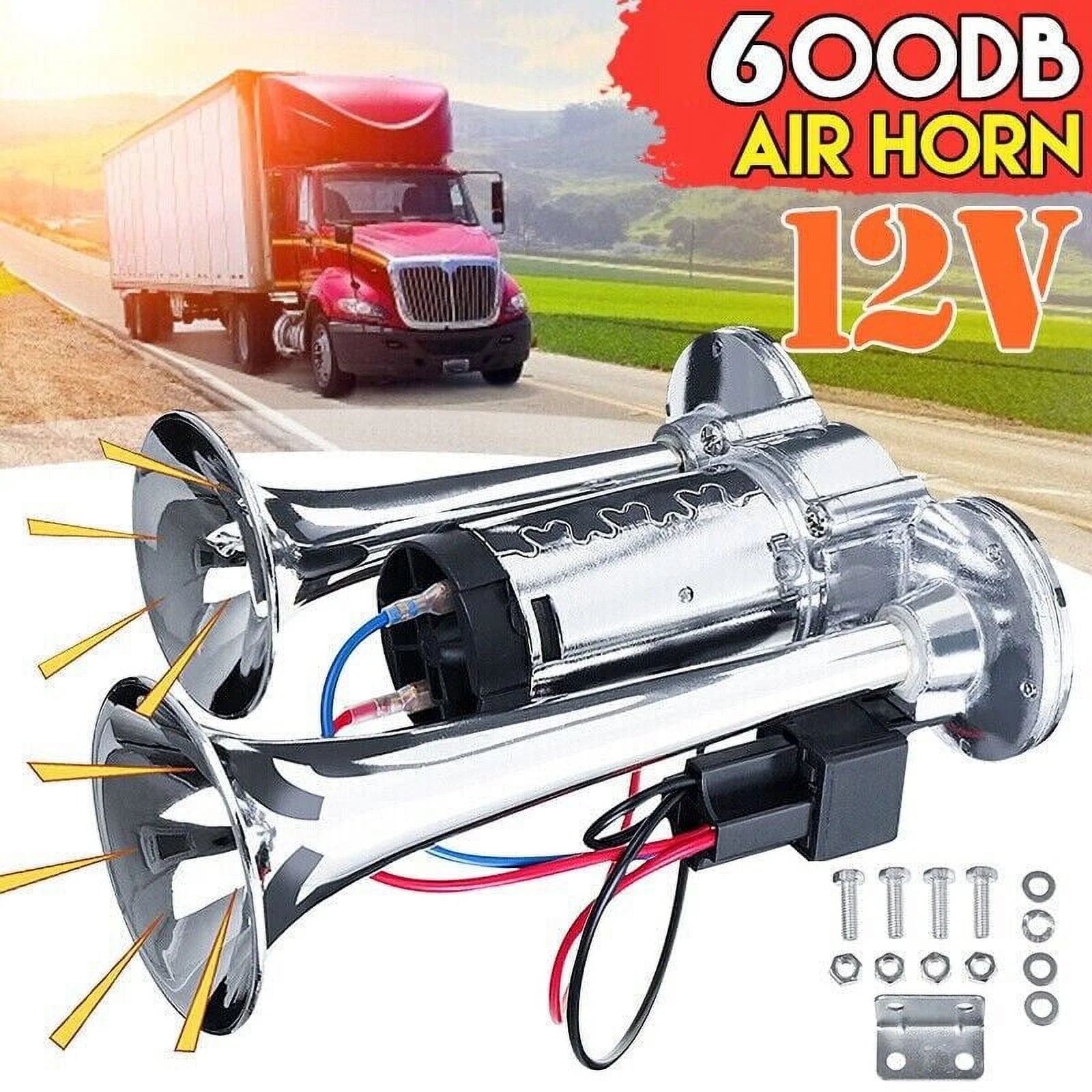 600DB 12V Dual Trumpets Super Loud Car Electric Horn Truck Boat Train Speaker