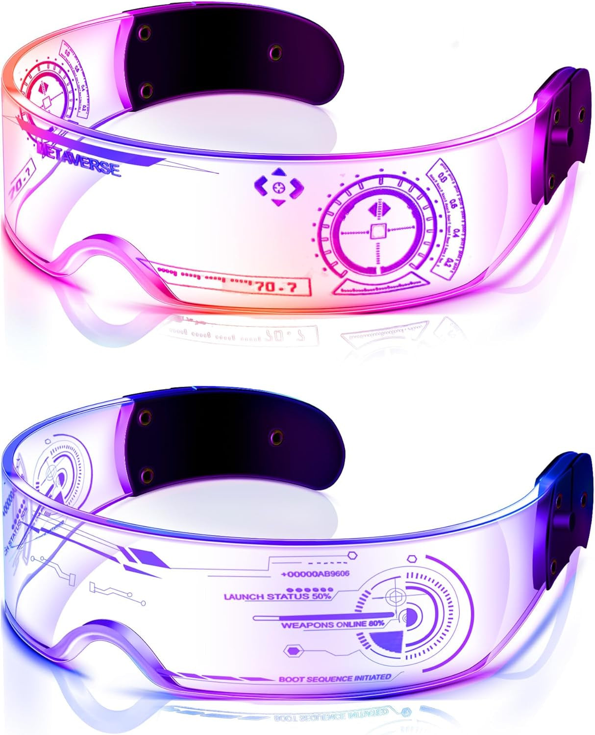 TOODOO 2 Pairs LED Visor Glasses 7 Colors Futuristic Glasses Light up Punk Accessories for Rave Party Costume