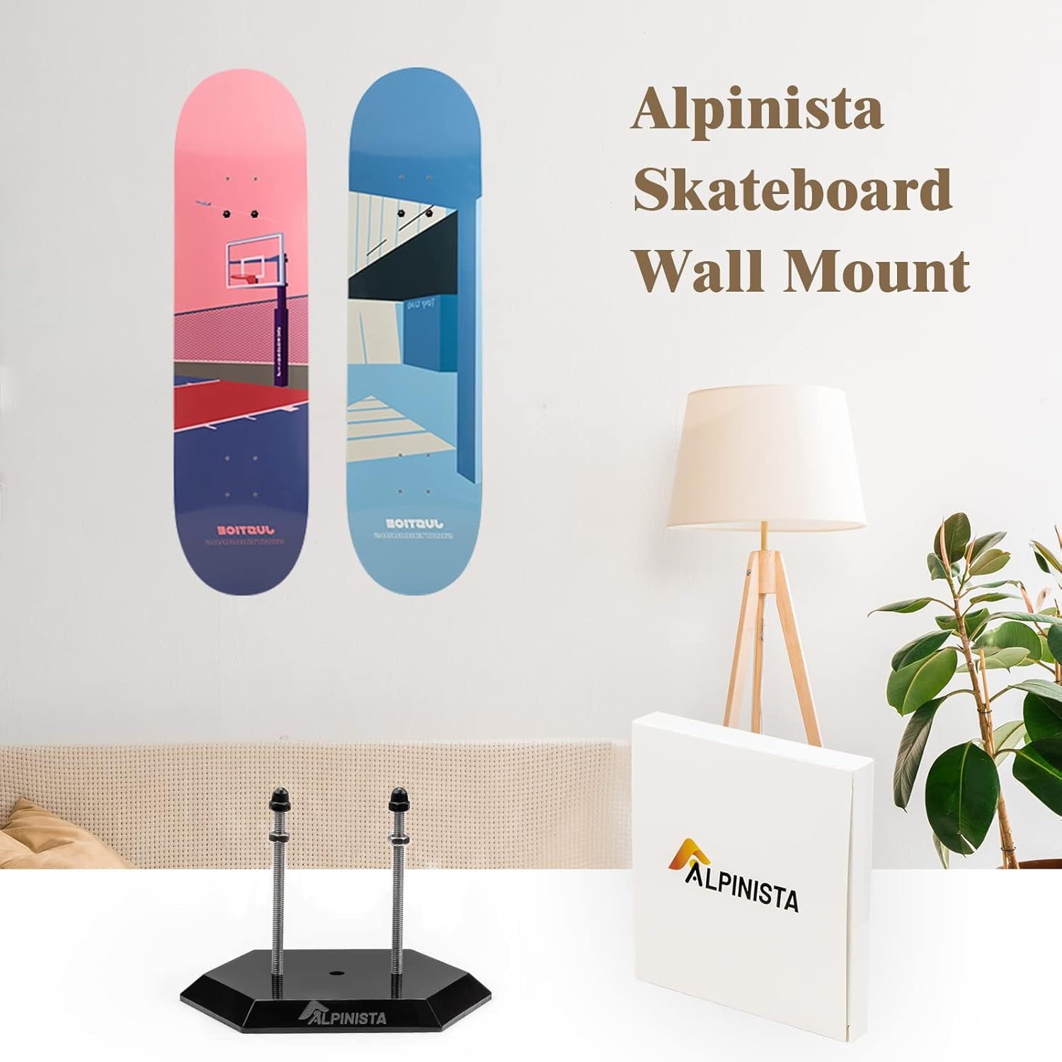 Alpinista Skateboard Wall Mount Skateboard Rack for Skateboard Deck Display and Storage
