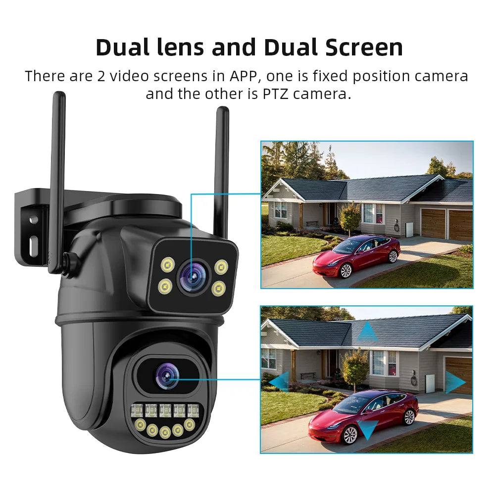 4K 8MP HD Outdoor PTZ Camera with Dual Lens and Dual Screen, AI Auto Tracking, IP CCTV Surveillance with Audio and Video, P2P Icsee Technology