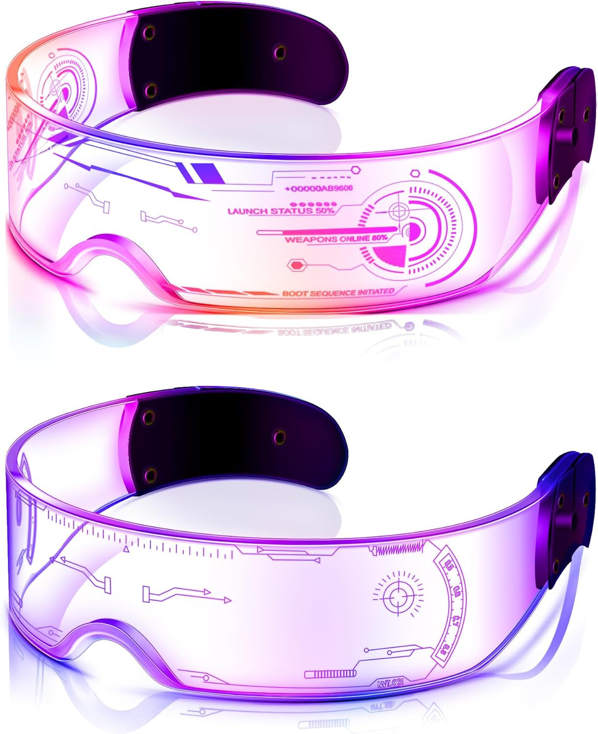 TOODOO 2 Pairs LED Visor Glasses 7 Colors Futuristic Glasses Light up Punk Accessories for Rave Party Costume