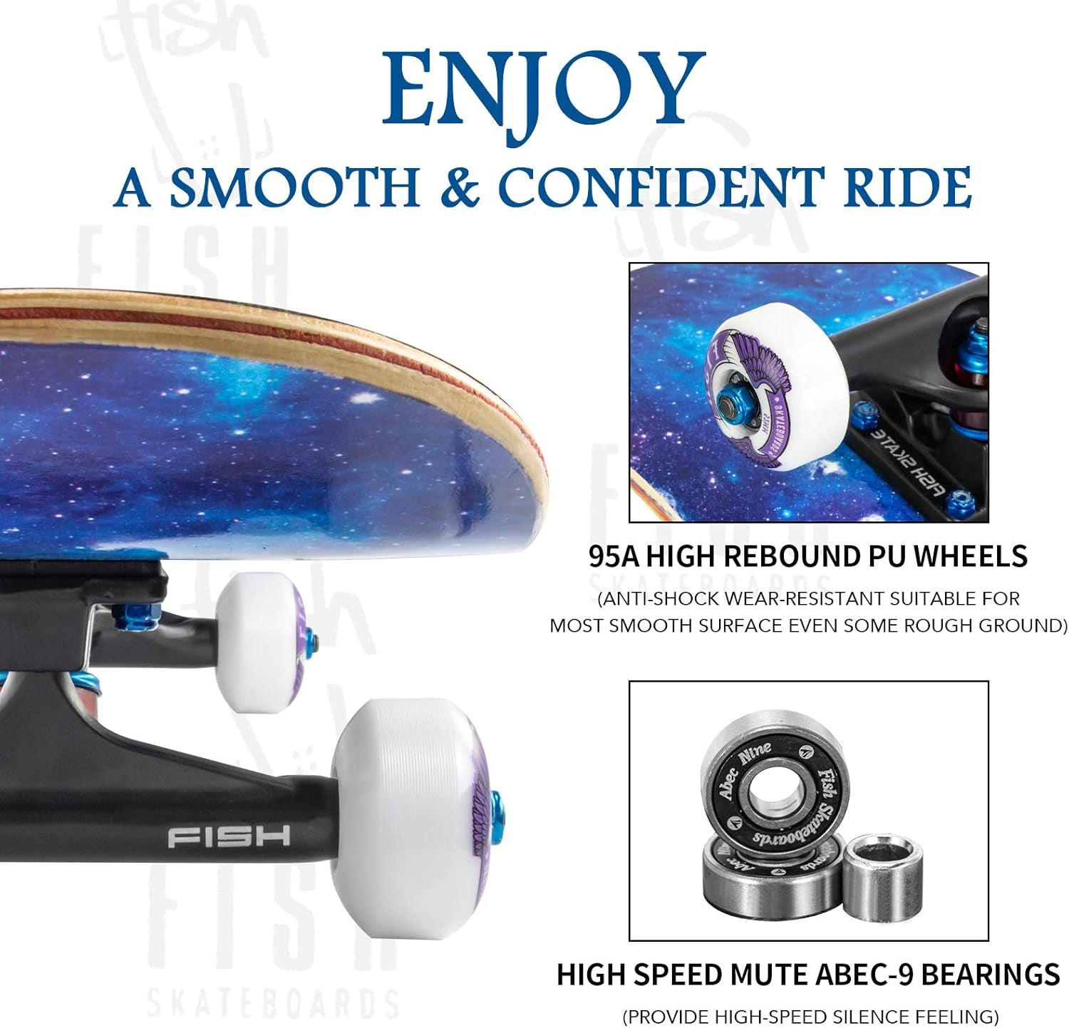 Standard Skateboard, Complete Skateboard 31''X 8'', 7 Layer Canadian Maple Double Kick Deck Concave Cruiser Trick Skateboards for Kids Boys Girls Youths Beginners.