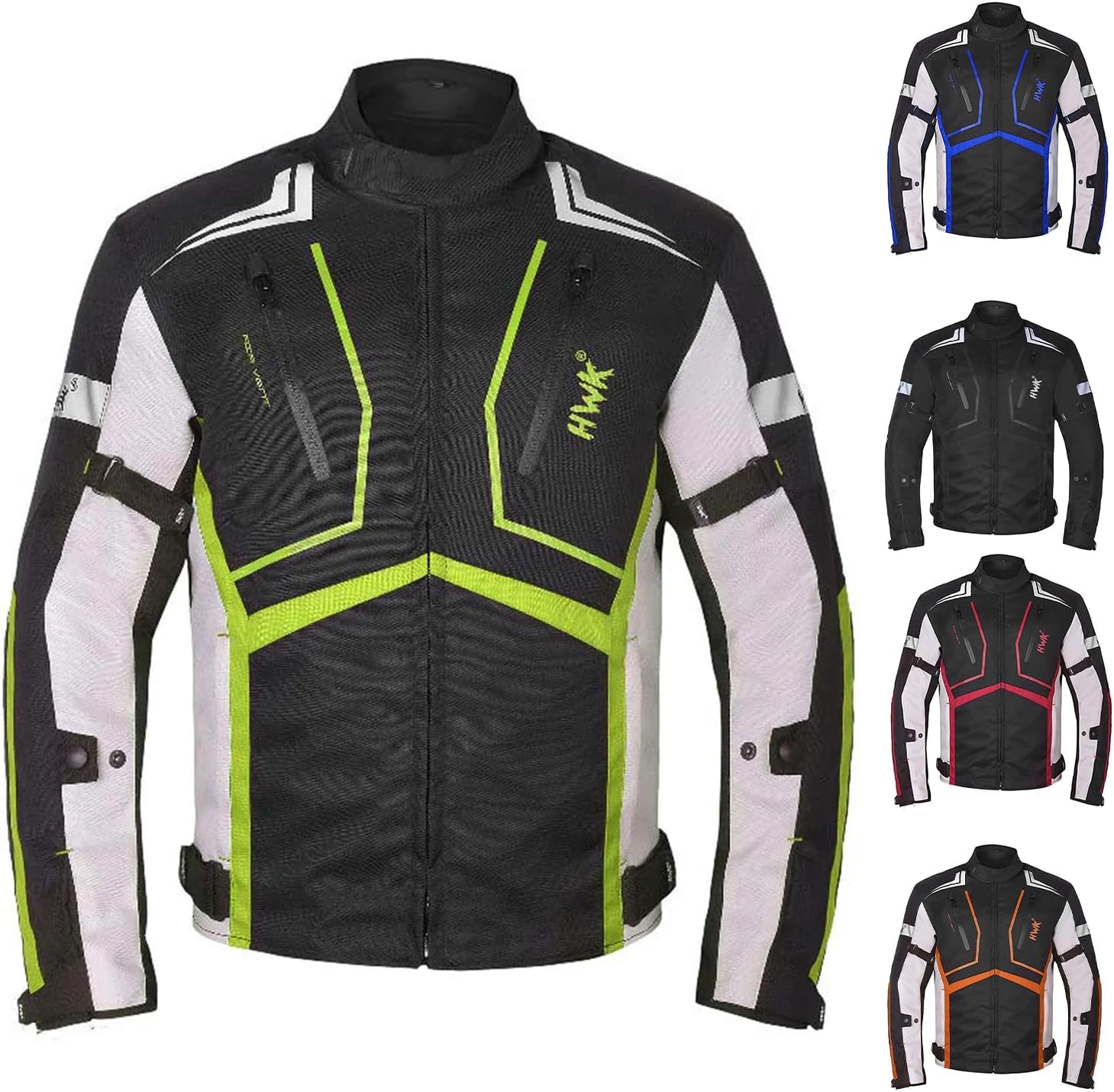 HWK Scorpion Motorcycle Jacket for Men & Women, Motor Bike Jacket and Motorcycle Gear with Body Armor Foam Padding & Breathable Cordura Fabric, Reflective Jacket for Night Visibility - Red, Medium