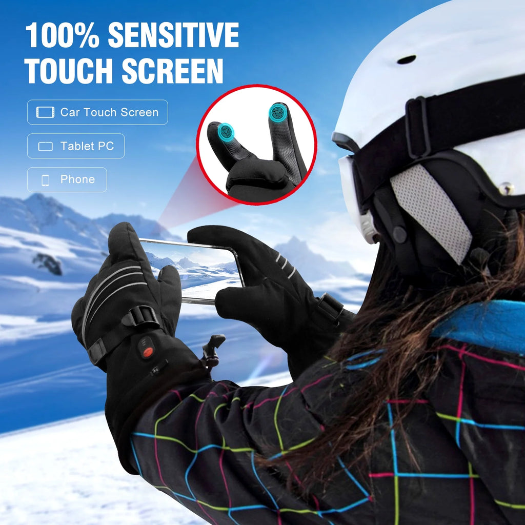 Heated Gloves for Men Women,7.4V 3200 Mah Electric Battery Heated Ski Gloves 3 Heating Level,Waterproof Touchscreen Heating Gloves for Outdoor Work Snowboarding Motorcycle Cycling.