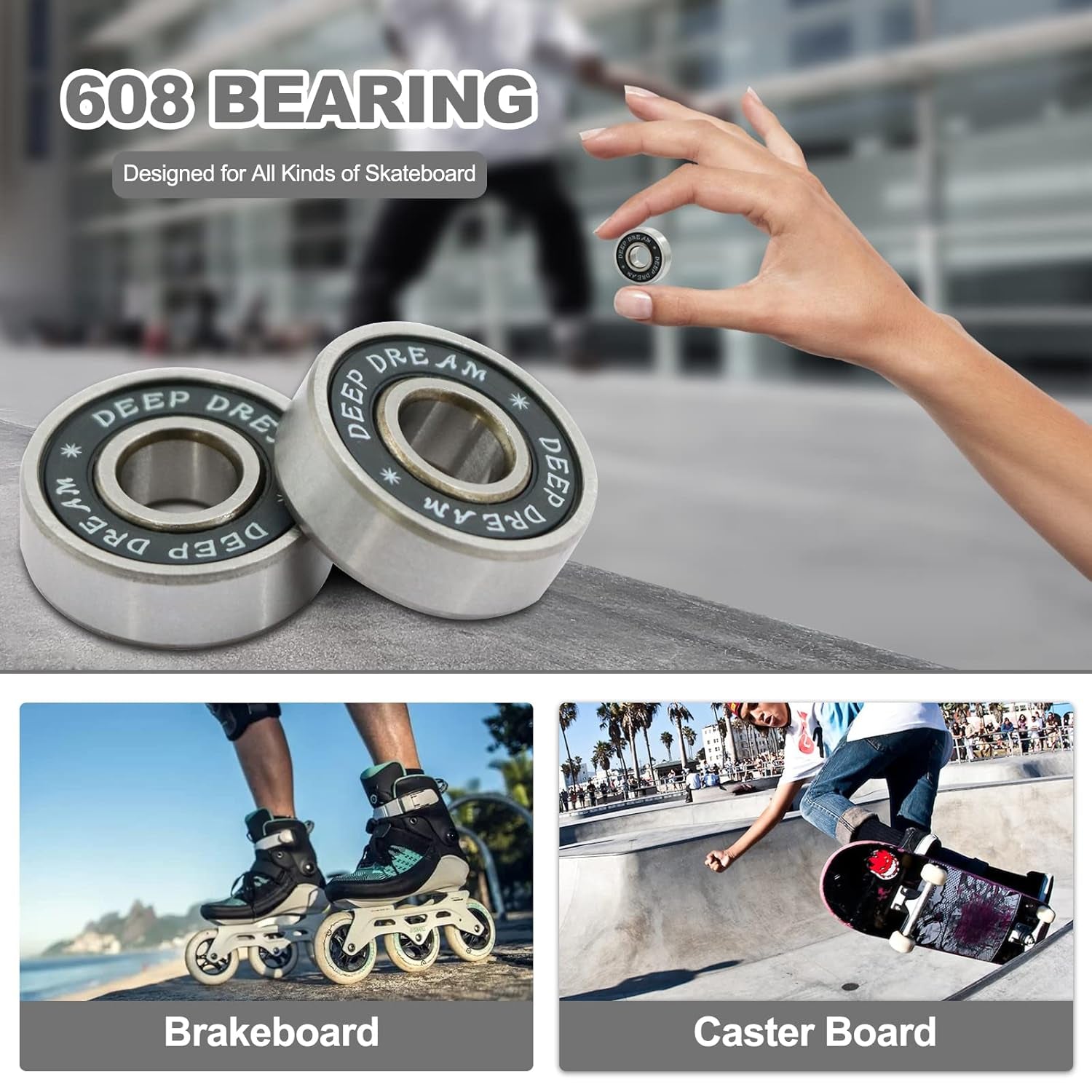 Premium 20Pcs 608Rs Bearings Skateboard Bearings Longboard Bearings (8X22X7Mm) for Skate Double Rubber Sealed Deep Groove