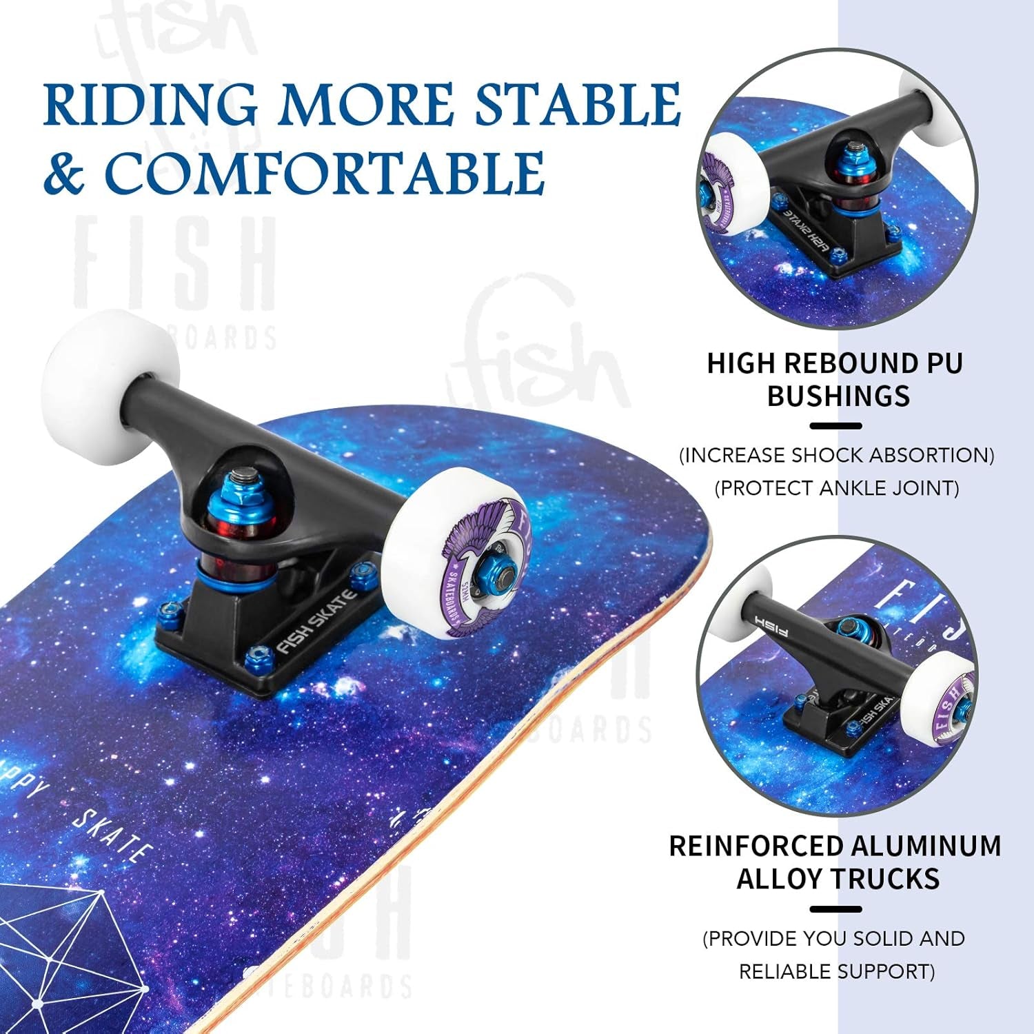 Standard Skateboard, Complete Skateboard 31''X 8'', 7 Layer Canadian Maple Double Kick Deck Concave Cruiser Trick Skateboards for Kids Boys Girls Youths Beginners.