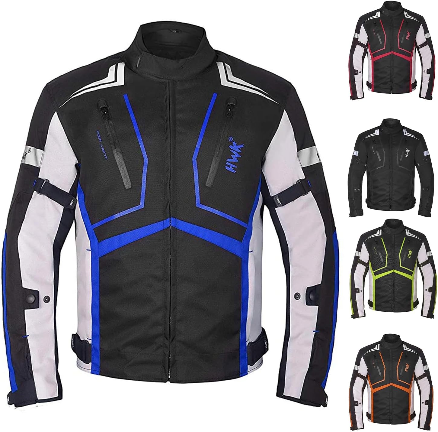HWK Scorpion Motorcycle Jacket for Men & Women, Motor Bike Jacket and Motorcycle Gear with Body Armor Foam Padding & Breathable Cordura Fabric, Reflective Jacket for Night Visibility - Red, Medium