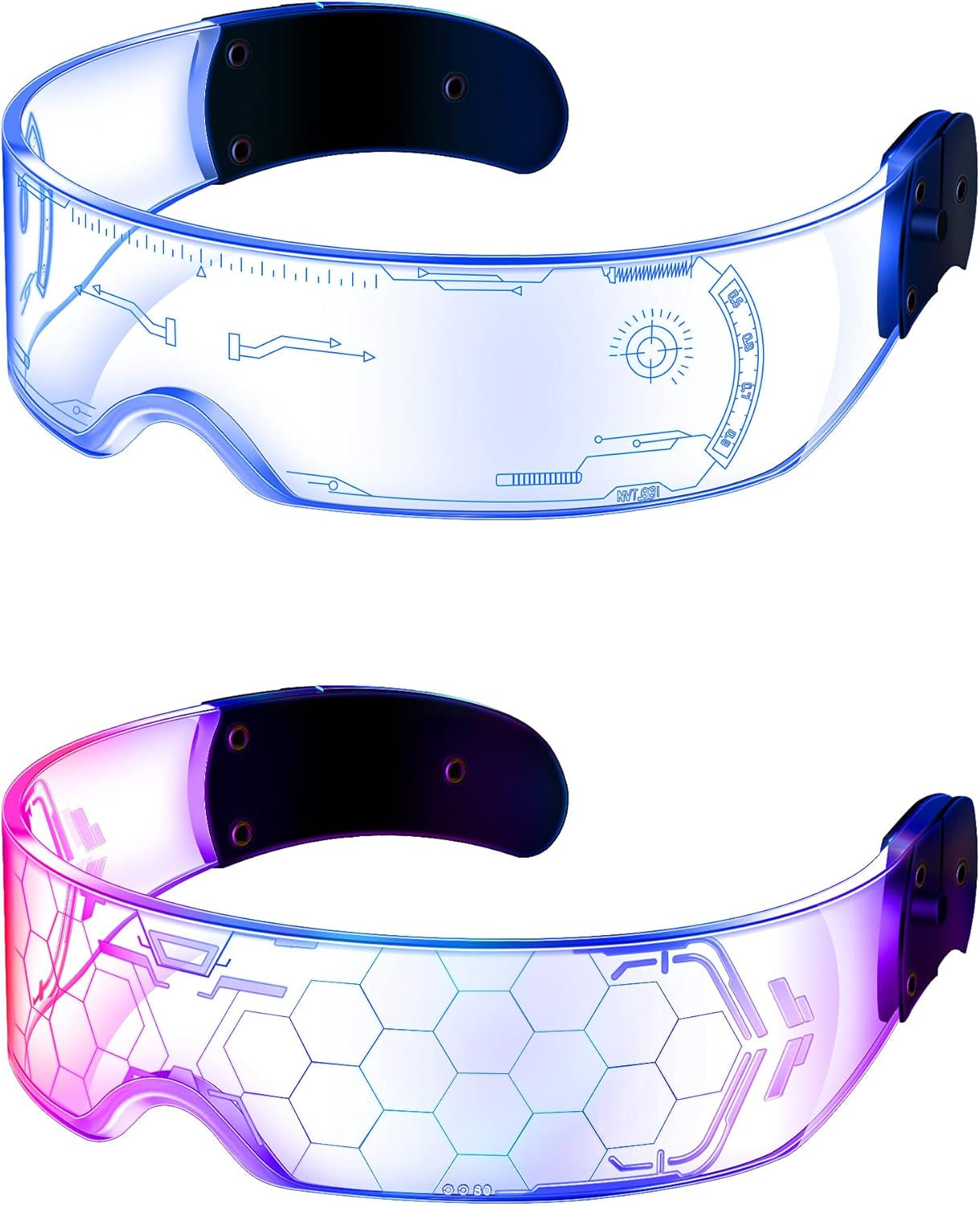TOODOO 2 Pairs LED Visor Glasses 7 Colors Futuristic Glasses Light up Punk Accessories for Rave Party Costume