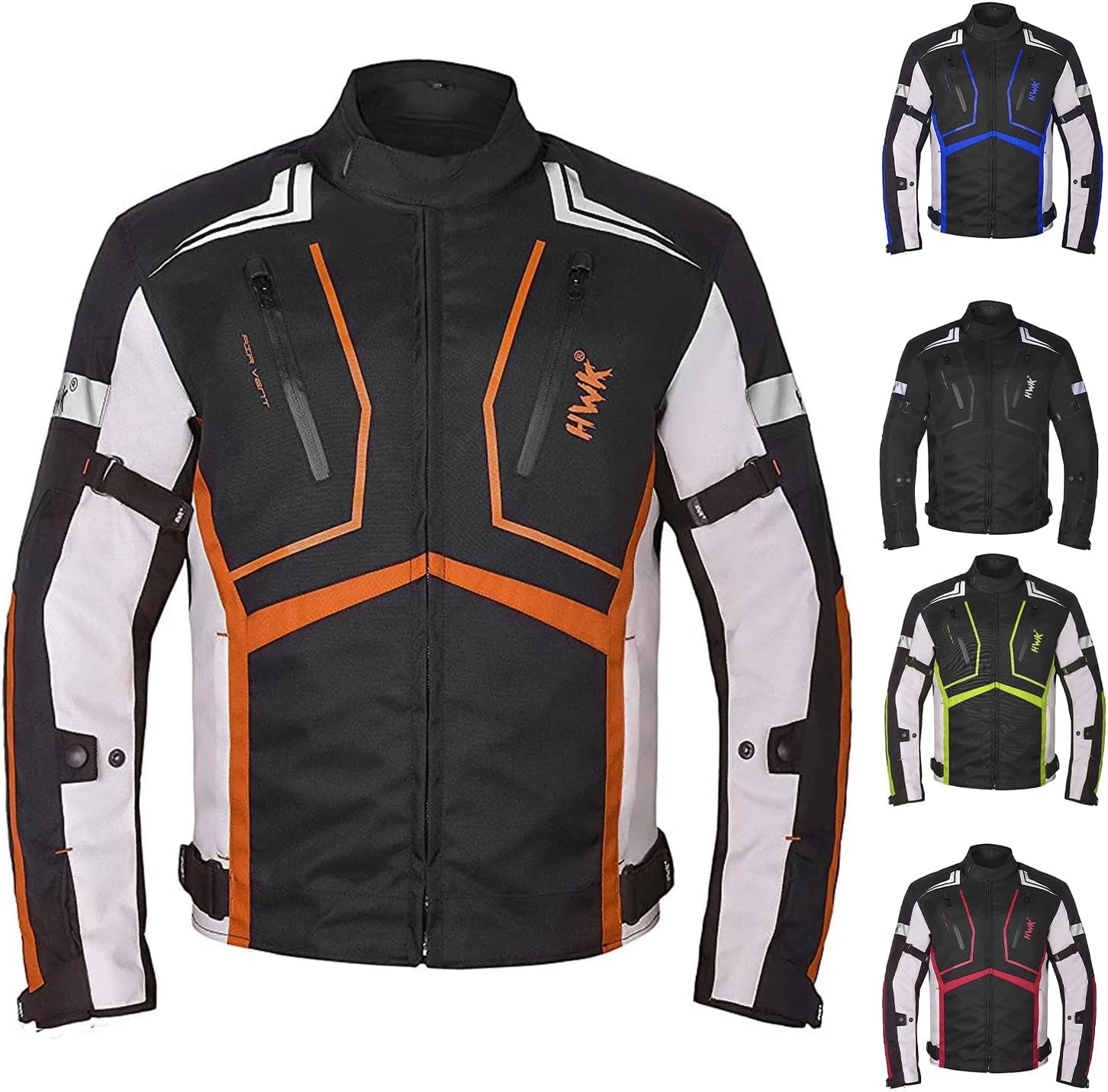 HWK Scorpion Motorcycle Jacket for Men & Women, Motor Bike Jacket and Motorcycle Gear with Body Armor Foam Padding & Breathable Cordura Fabric, Reflective Jacket for Night Visibility - Red, Medium