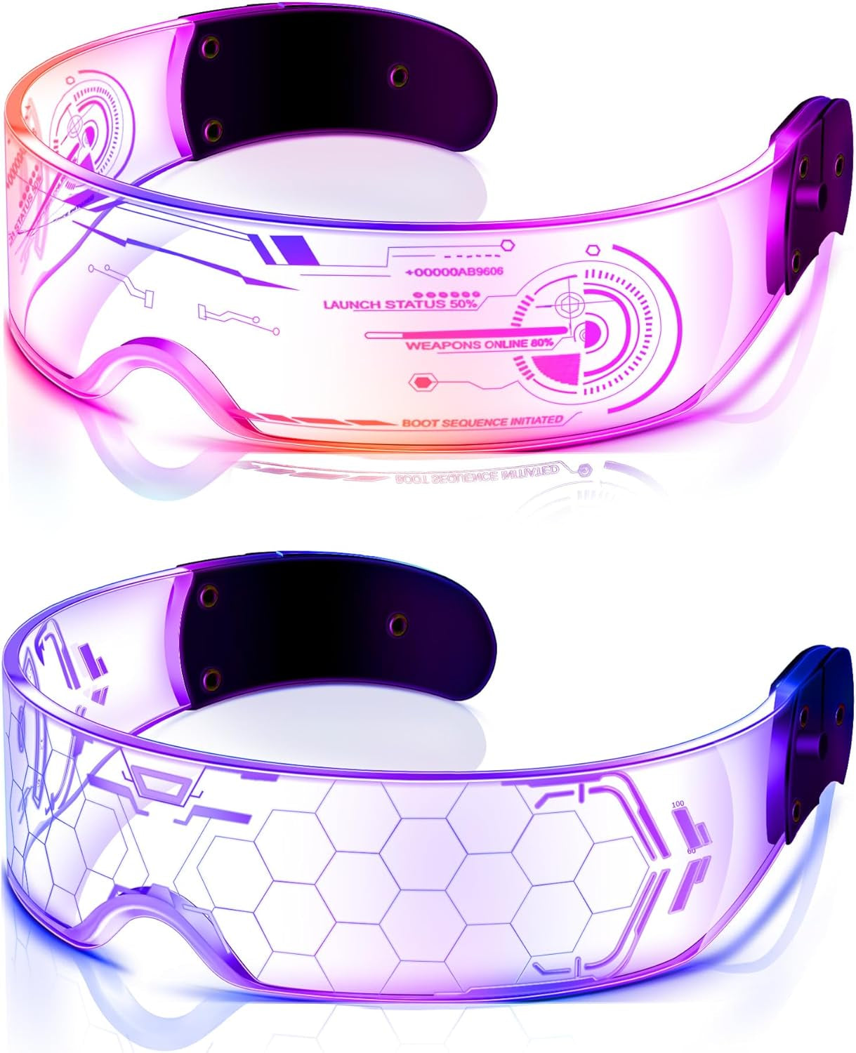 TOODOO 2 Pairs LED Visor Glasses 7 Colors Futuristic Glasses Light up Punk Accessories for Rave Party Costume