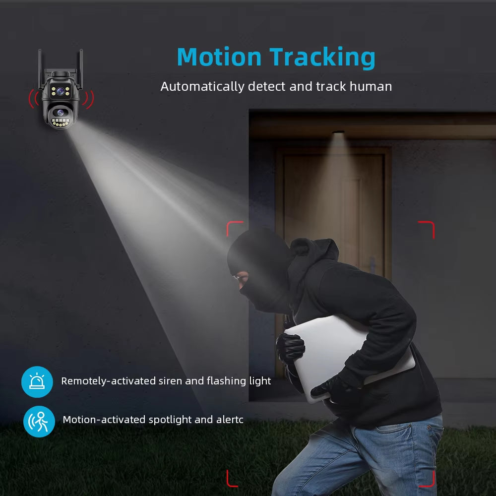 4K 8MP HD Outdoor PTZ Camera with Dual Lens and Dual Screen, AI Auto Tracking, IP CCTV Surveillance with Audio and Video, P2P Icsee Technology