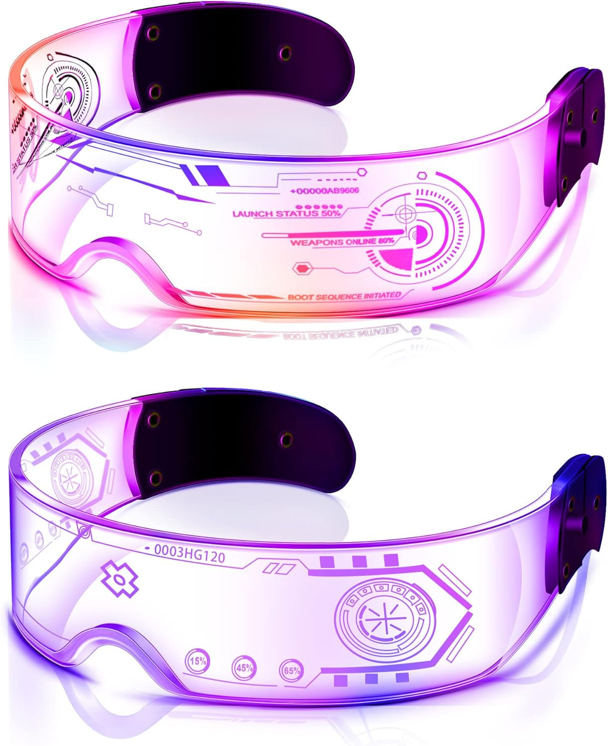 TOODOO 2 Pairs LED Visor Glasses 7 Colors Futuristic Glasses Light up Punk Accessories for Rave Party Costume
