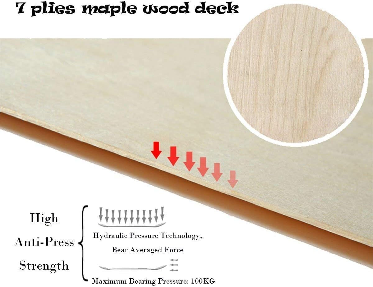 Sefulim 31 X 8 Inch Complete Skateboard 7 Layer Canadian Maple Double Kick Deck Concave Cruiser Trick Skateboard for Boys Girls Teens Adults Beginner ﻿