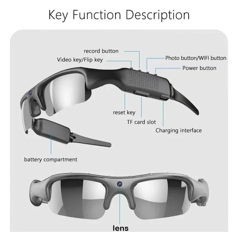 HD 1080P Glasses WIFI Camera Outdoor Bicycle Motorcycle Security Protection Sunglasses Video Camera Polarized Lens Sports Cam