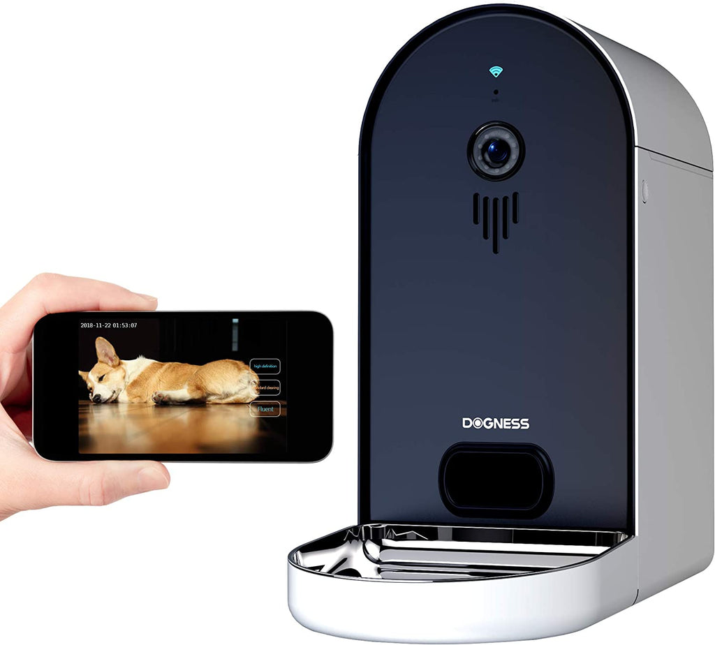 DOGNESS Automatic Wifi Dog/Cat Smart Camera Feeder - 6.5Lbs Large Capacity App Control Food Dispenser With, Portion Control, Voice Recording, Camera, Timer Programmable (Dark Blue - Update Version)