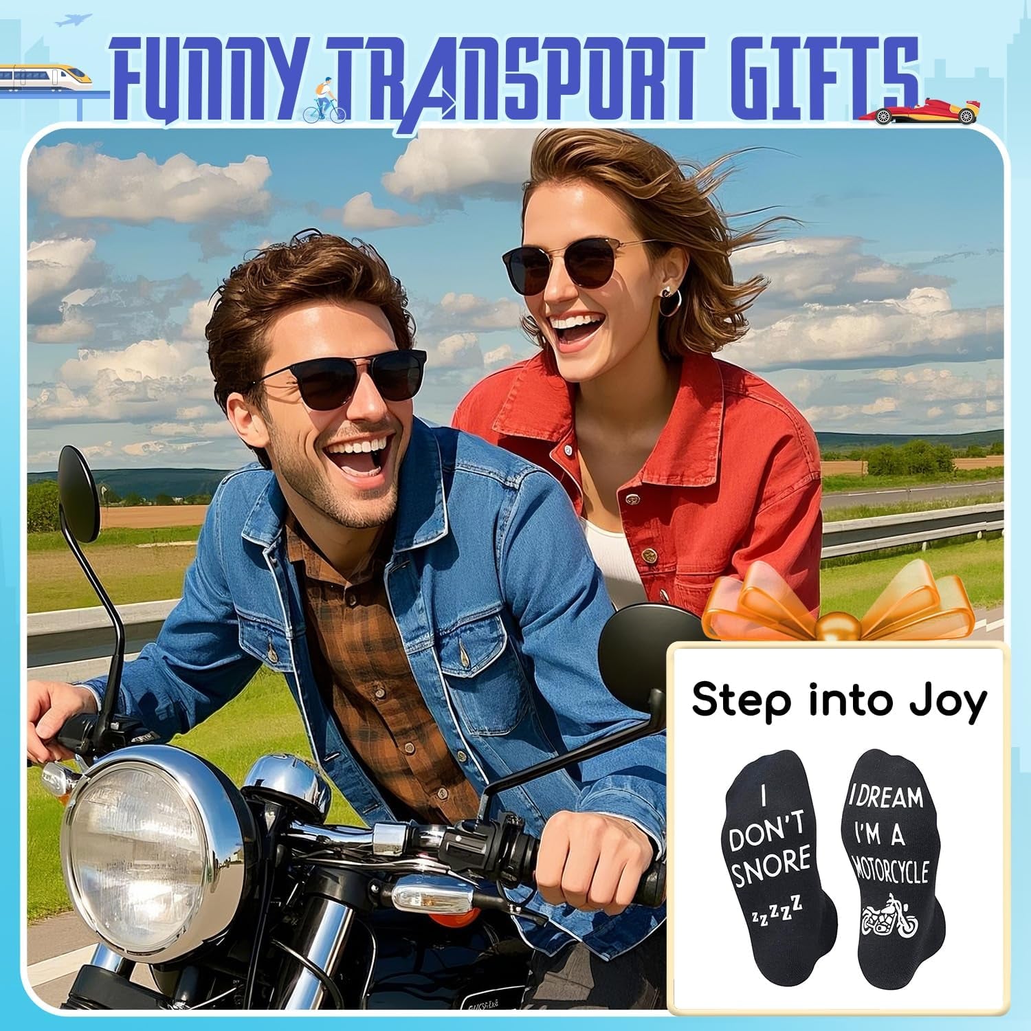 HAPPYPOP Transportation Gifts for Men Women - Motorcycle Tractor Train Socks