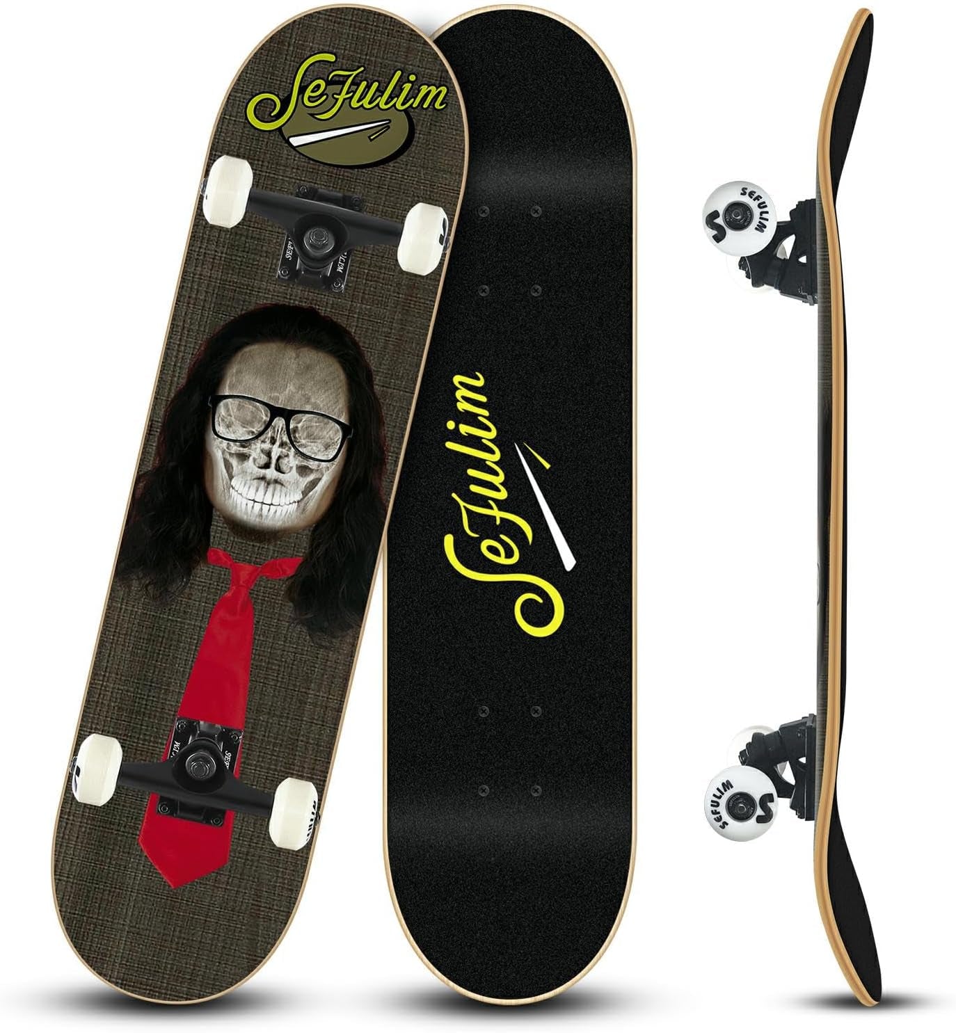 Sefulim 31 X 8 Inch Complete Skateboard 7 Layer Canadian Maple Double Kick Deck Concave Cruiser Trick Skateboard for Boys Girls Teens Adults Beginner ﻿