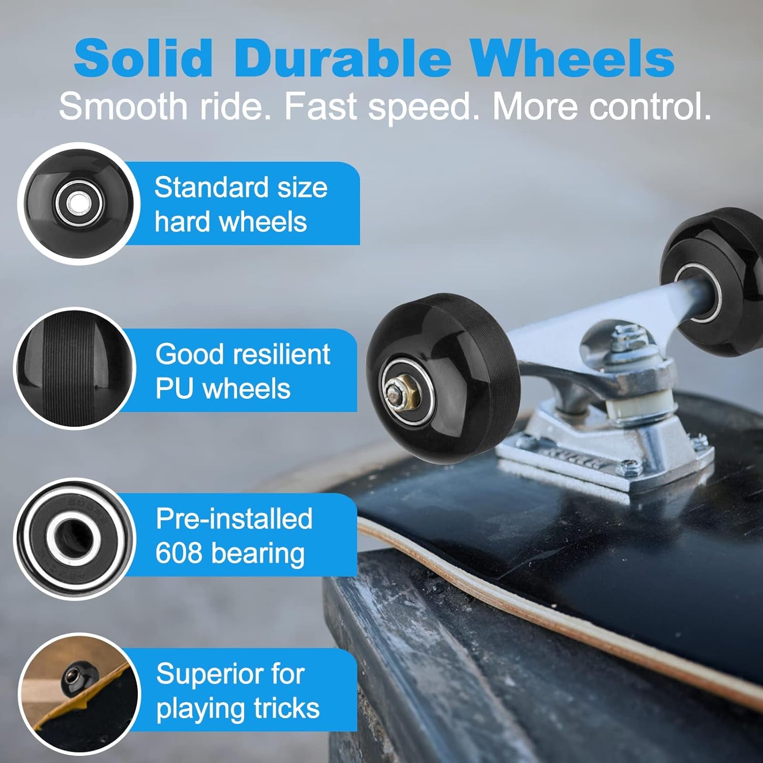 SPORTYOUTH Skateboard Wheels 52Mm and Bearings Spacers Set, 95A Hard Wheels for Street Skateboard Tricks Cruiser, Pack of 4