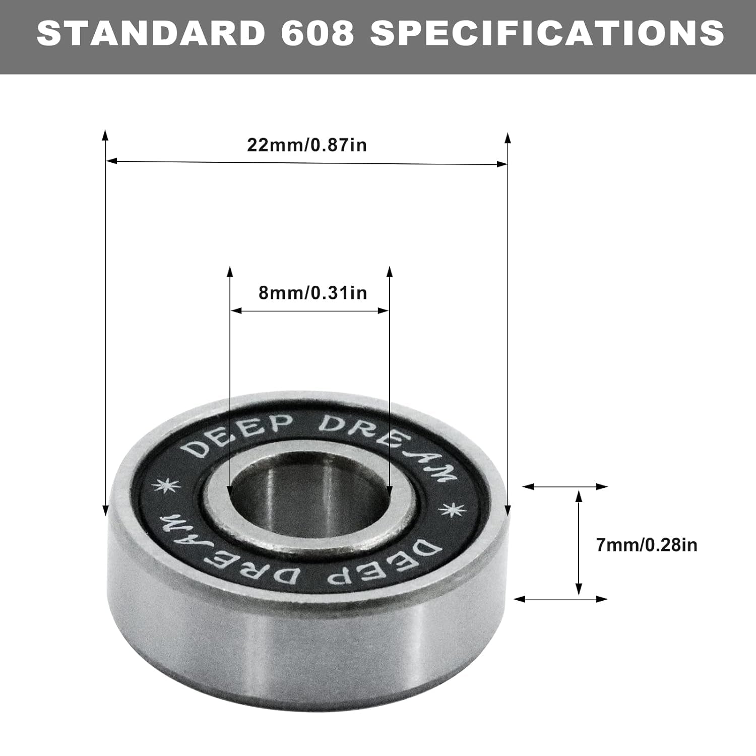 Premium 20Pcs 608Rs Bearings Skateboard Bearings Longboard Bearings (8X22X7Mm) for Skate Double Rubber Sealed Deep Groove