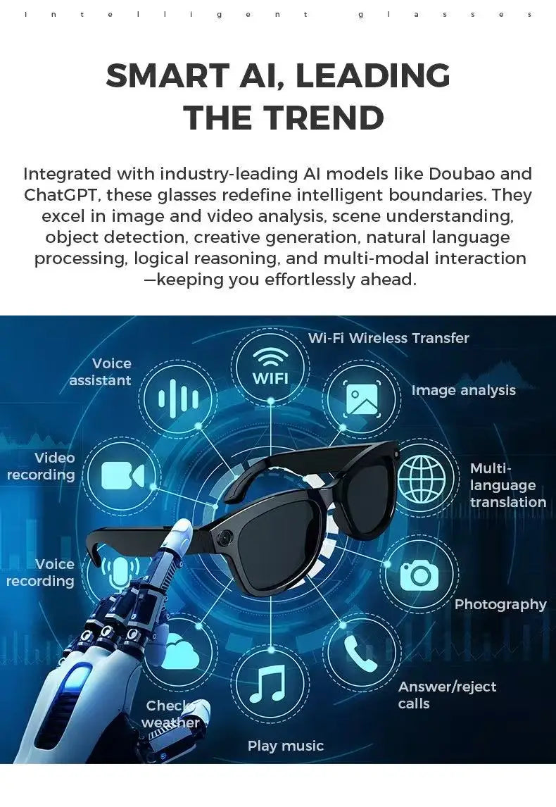 2025 New Smart Glasses 1080P HD Photography Video AI Intelligent Interactive Translation Smart Camera Glasses For Men Women