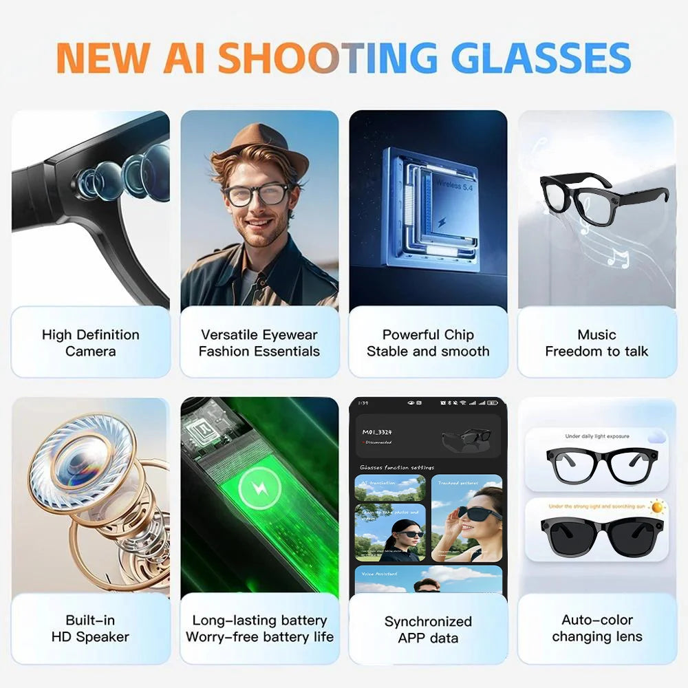2025 New Smart Glasses 1080P HD Photography Video AI Intelligent Interactive Translation Smart Camera Glasses For Men Women