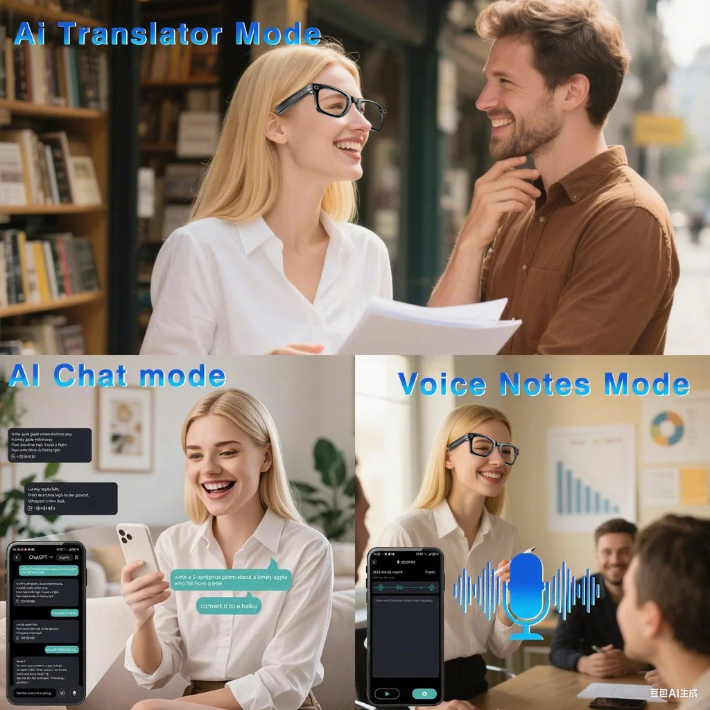 2025 New Smart Glasses 1080P HD Photography Video AI Intelligent Interactive Translation Smart Camera Glasses For Men Women