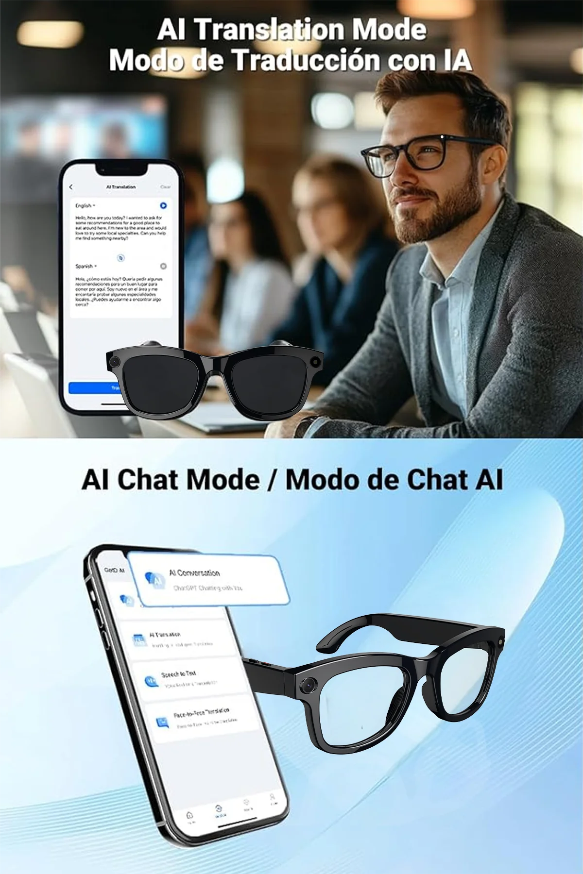 2025 New Smart Glasses 1080P HD Photography Video AI Intelligent Interactive Translation Smart Camera Glasses For Men Women