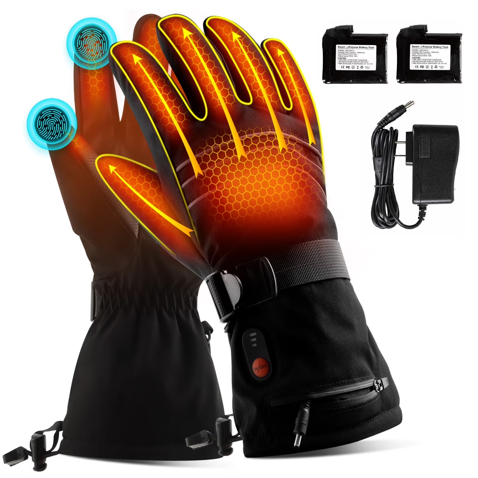 Heated Gloves for Men Women,7.4V 3200 Mah Electric Battery Heated Ski Gloves 3 Heating Level,Waterproof Touchscreen Heating Gloves for Outdoor Work Snowboarding Motorcycle Cycling.