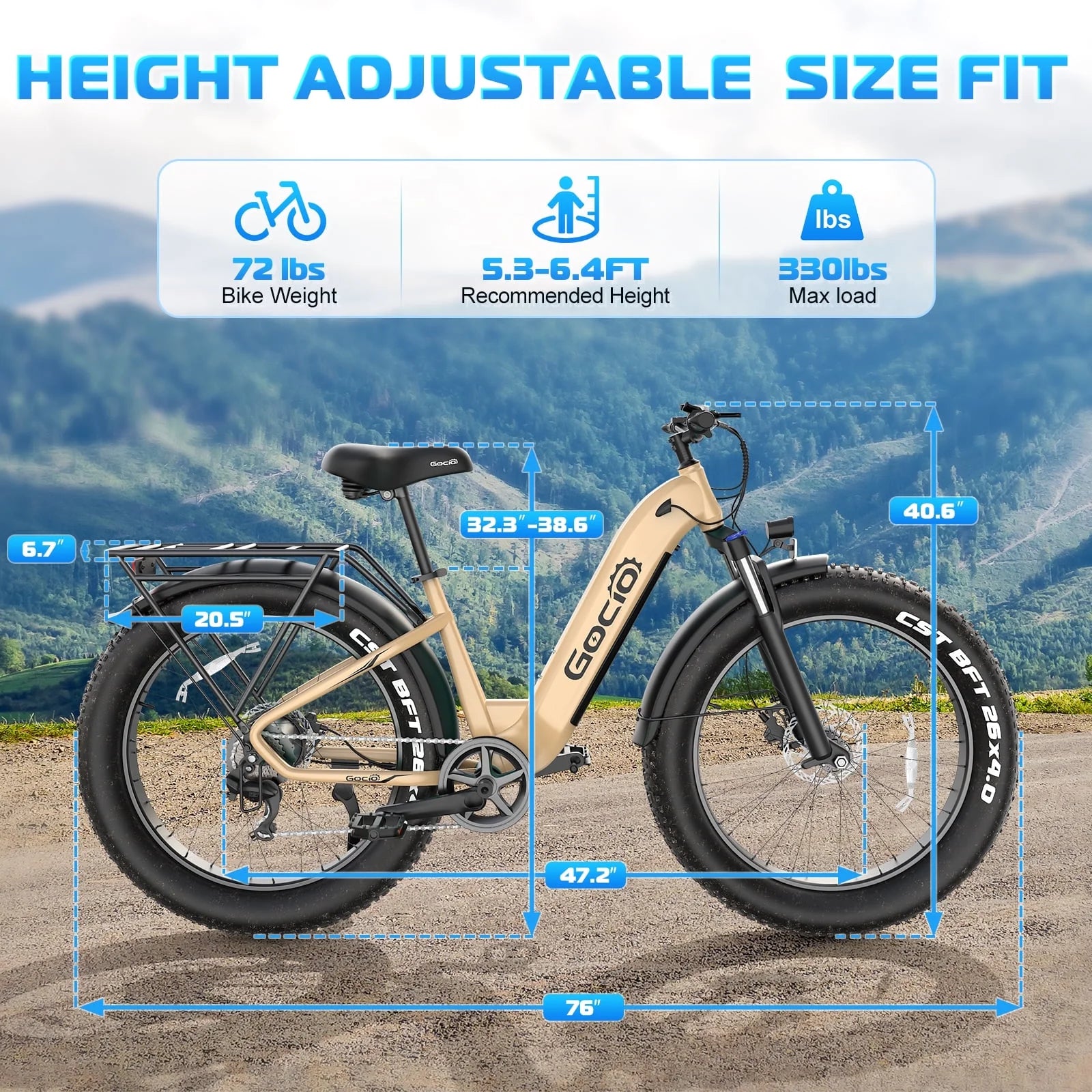 Electric Bike for Adult, 26" X 4.0 Fat Tire E-Mountain Bicycle, 22MPH, 750W Motor Ebike with 48V 15Ah Removable Battery, Shimano 7-Speed UL 2849
