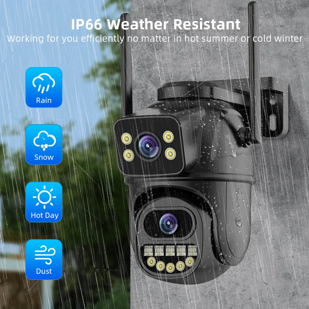 4K 8MP HD Outdoor PTZ Camera with Dual Lens and Dual Screen, AI Auto Tracking, IP CCTV Surveillance with Audio and Video, P2P Icsee Technology