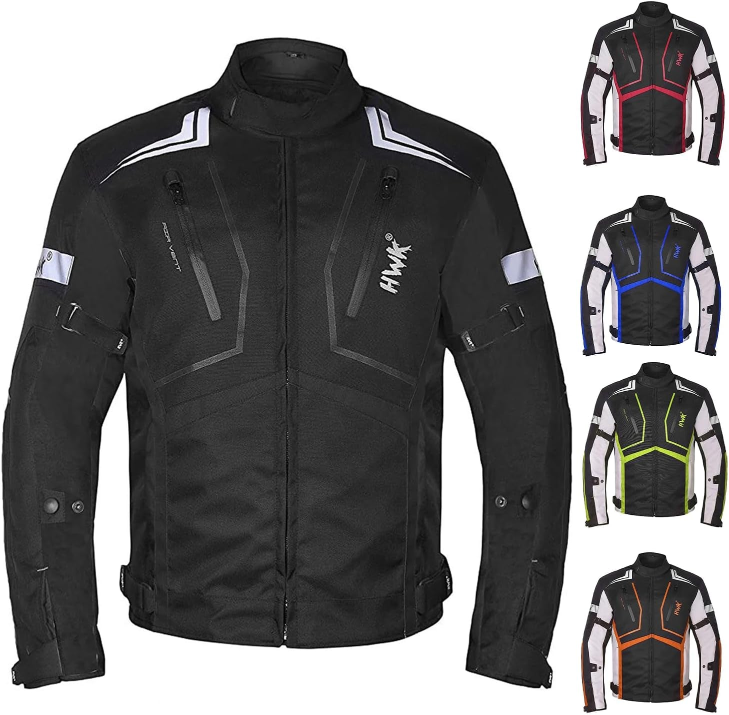 HWK Scorpion Motorcycle Jacket for Men & Women, Motor Bike Jacket and Motorcycle Gear with Body Armor Foam Padding & Breathable Cordura Fabric, Reflective Jacket for Night Visibility - Red, Medium