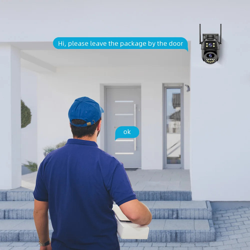 4K 8MP HD Outdoor PTZ Camera with Dual Lens and Dual Screen, AI Auto Tracking, IP CCTV Surveillance with Audio and Video, P2P Icsee Technology