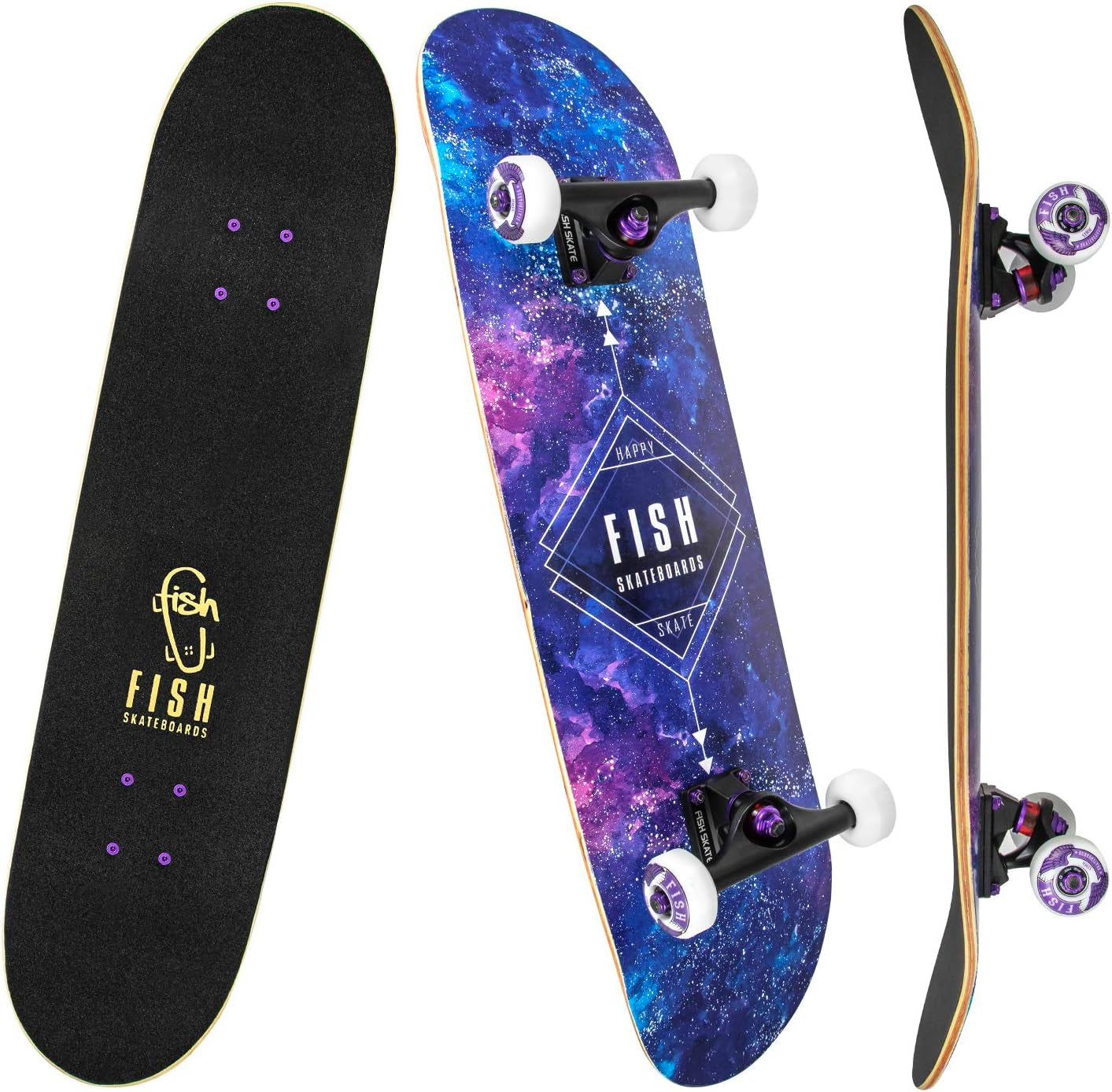 Standard Skateboard, Complete Skateboard 31''X 8'', 7 Layer Canadian Maple Double Kick Deck Concave Cruiser Trick Skateboards for Kids Boys Girls Youths Beginners.
