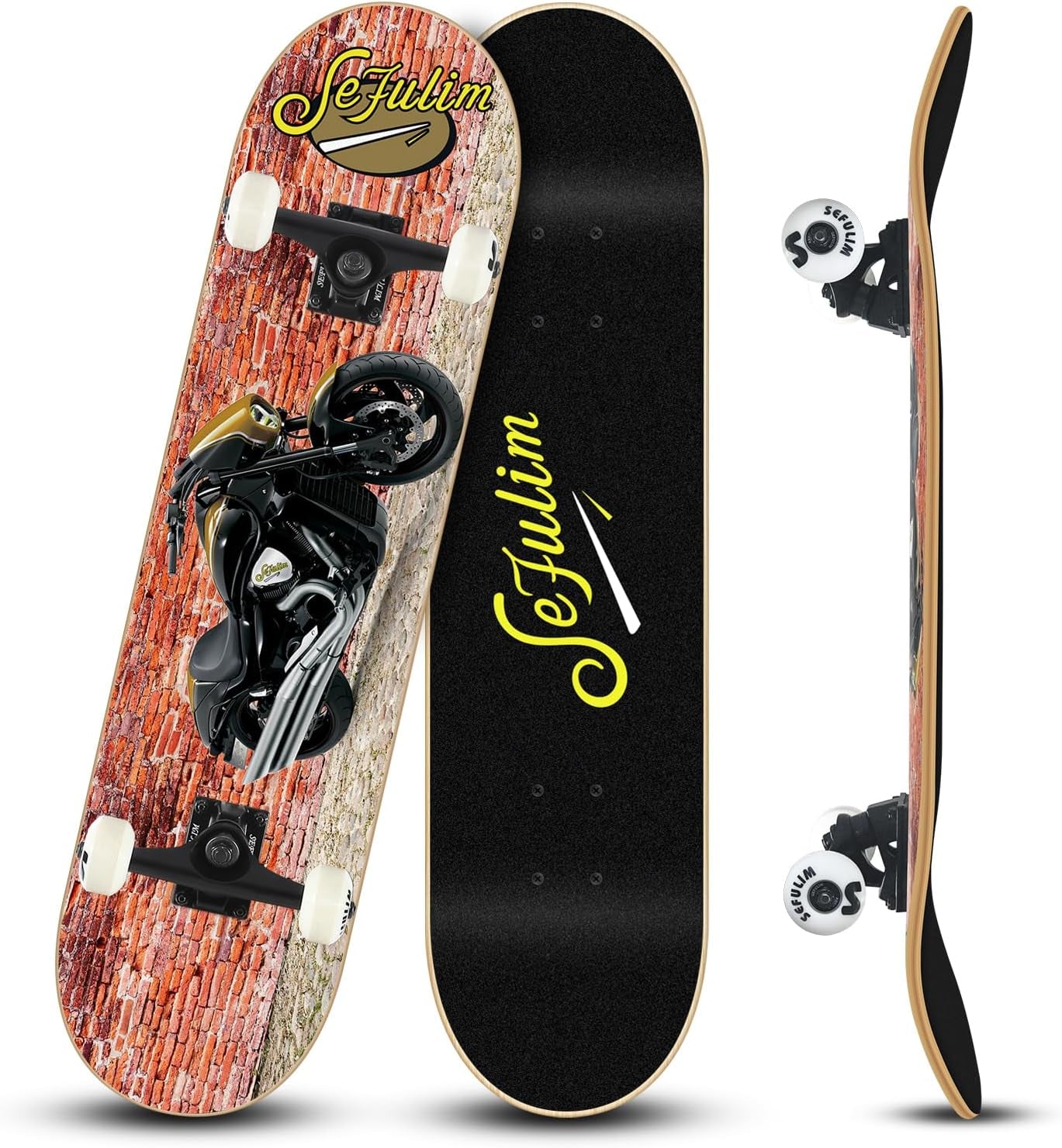 Sefulim 31 X 8 Inch Complete Skateboard 7 Layer Canadian Maple Double Kick Deck Concave Cruiser Trick Skateboard for Boys Girls Teens Adults Beginner ﻿