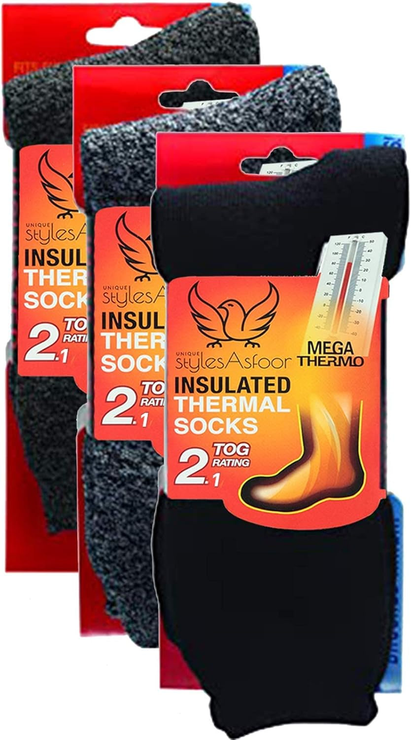UNIQUE STYLES ASFOOR 3 Pack Thermal Heated Hiking Socks for Men, Thick Warm Winter Socks for Outdoors